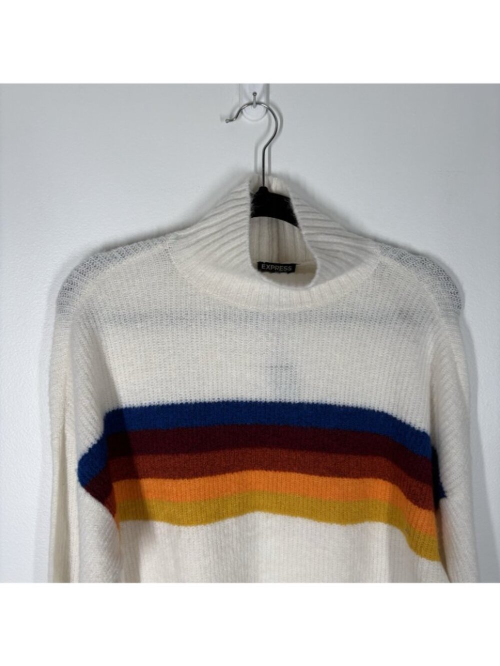 Express Women Size XS Retro Rainbow Stripe Mock Turtleneck Sweater NWT - Picture 6 of 11